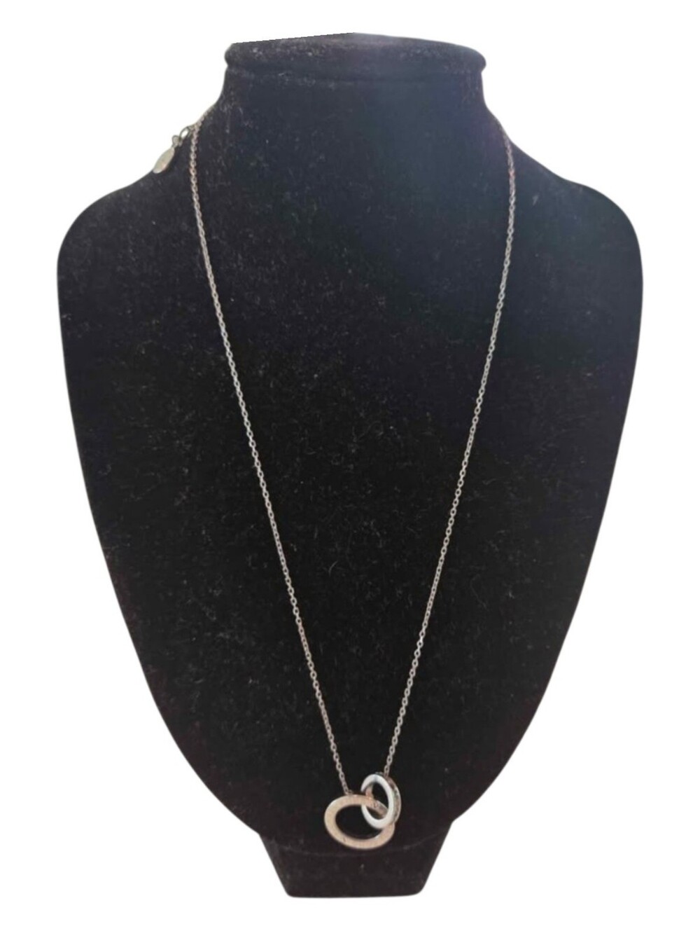 Michael Kors Interlocking Double Ring Crystal Necklace Silver Tone